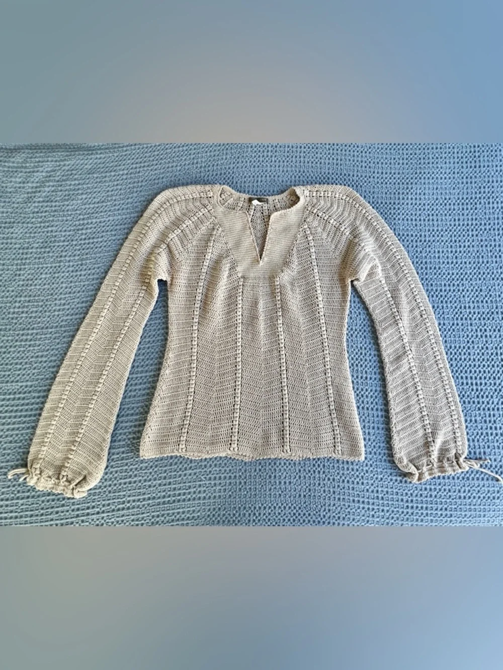 J.Crew Women's Cream Woven Knit V-Neck Sweater - Picture 2 of 8